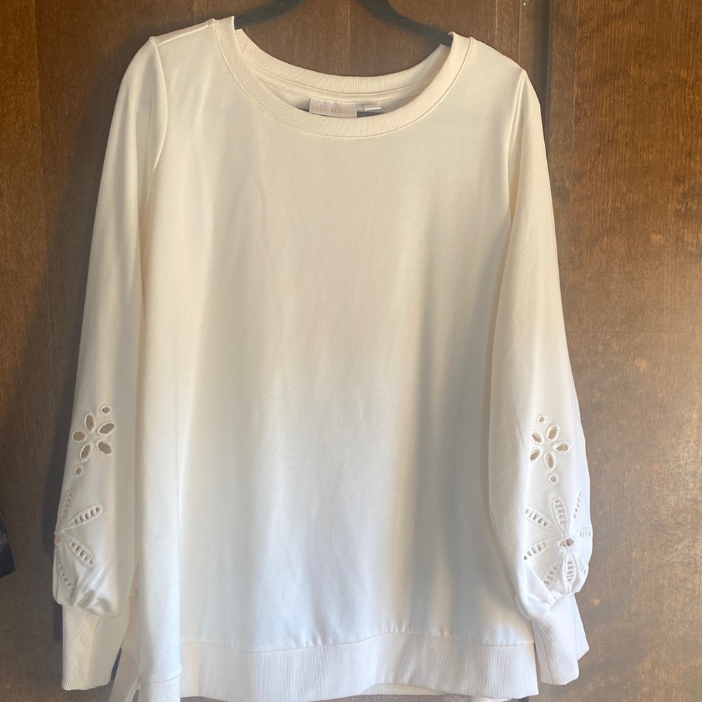 Belle by Kim Gravel Cream Sweatshirt with Floral Cutouts